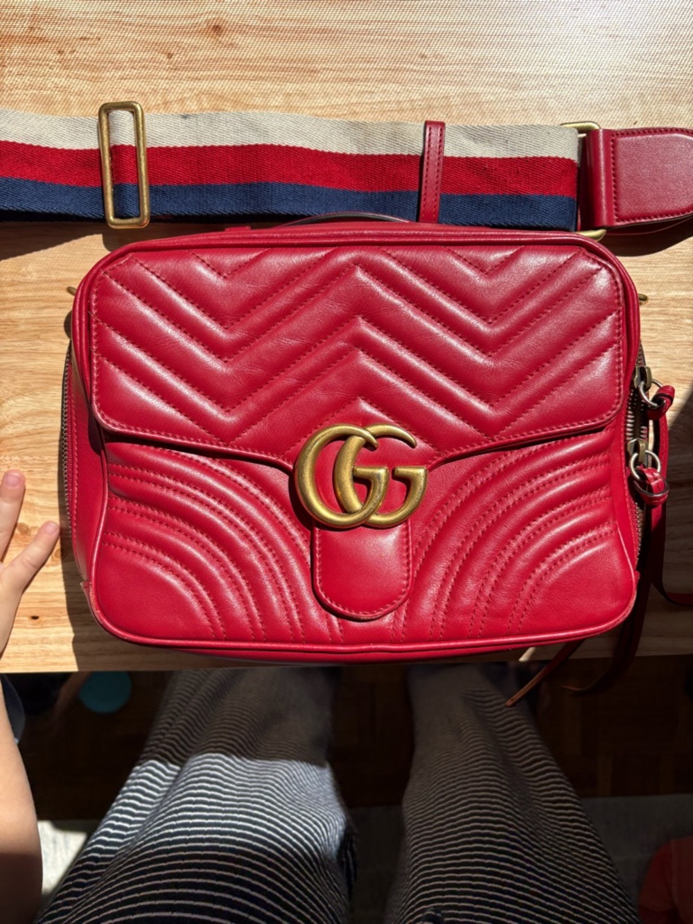Calfskin Matelasse Sylvie Web Small GG Marmont Top Handle Shoulder Bag Red
